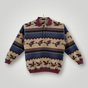 Vintage Ducks Unlimited Mallard Fleece Pullover Mens Large Southwestern Print